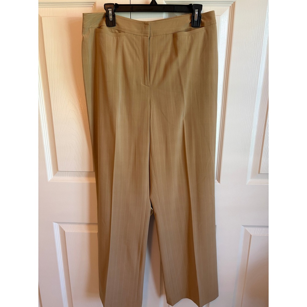 Worthington Stretch Tan Pinstripe Wide Leg Dress Pants Trousers Size 12 NWT